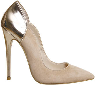 Office Hampton Point Court Heels Nude Suede Rose Gold Piping