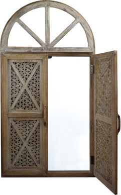 A&B Home Wood Arch Window Frame Mirror With Weaving Doors - 26" X 2" X 48.3"H - Brown