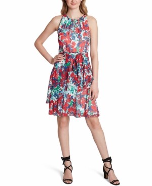 tahari embroidered fit and flare dress