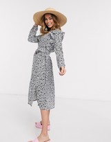 Thumbnail for your product : Glamorous long sleeve midi tea dress in mono ditsy print