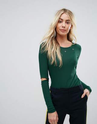 Brave Soul Top With Cut Out Elbow Detail And Eyelets