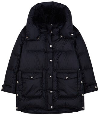 Yves Salomon Navy Fur-trimmed Quilted Shell Coat (12-14 Years)