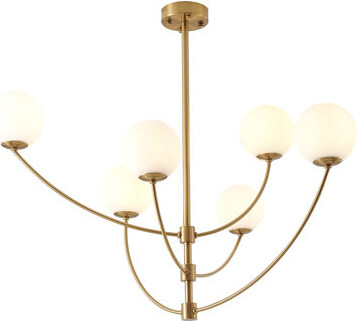 Mercer41 Cleckley 6-Light Brass Steel Chandelier With White Glass Shades
