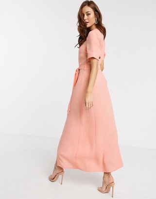 Y.A.S maxi dress with button through and tie waist in coral - ShopStyle