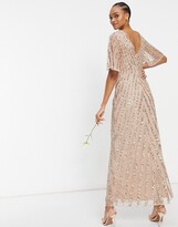 Thumbnail for your product : Maya flutter sleeve all over patterned sequin maxi dress in taupe blush