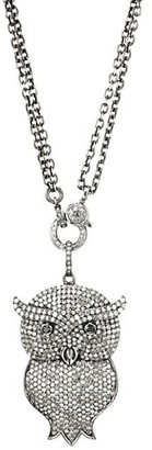 Nina Gilin Black Rhodium-Plated & Diamond Owl Pendant Double-Chain Necklace