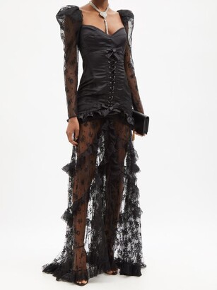 Alessandra Rich Laced Satin And Ruffled-lace Gown - Black