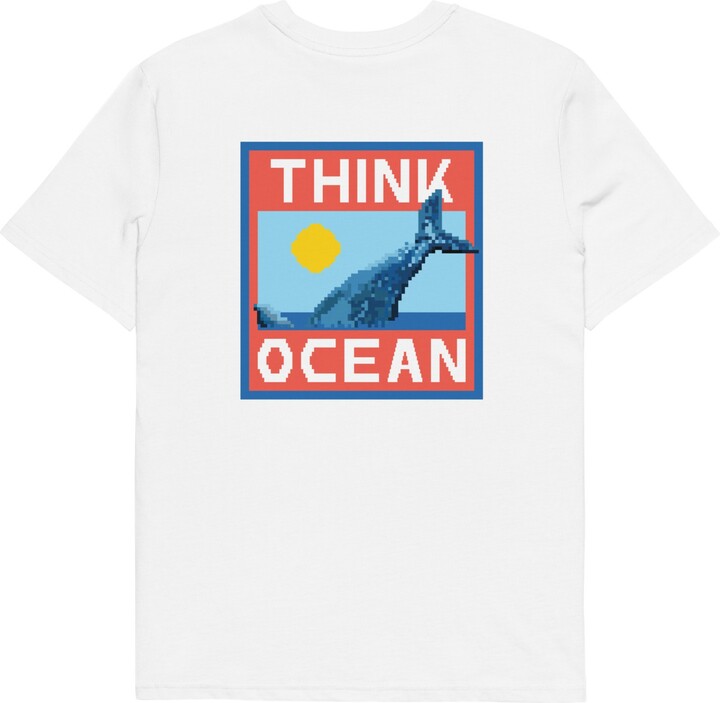 Anchor & Crew White Think Ocean Whale Pixel Art Organic Cotton T-Shirt - Women