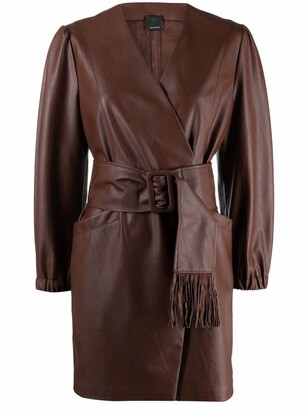 Pinko Faux Leather Belted Wrap Dress