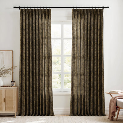 TWOPAGES CURTAIN TWOPAGES Unlined Floral Curtain Printed Faux Linen Pinch Pleat Curtain