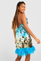 Thumbnail for your product : boohoo Ombre Sequin Feather Slip Party Dress