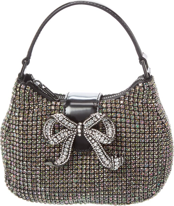 Self-Portrait Rhinestone Chainmail Leather Crescent Bag