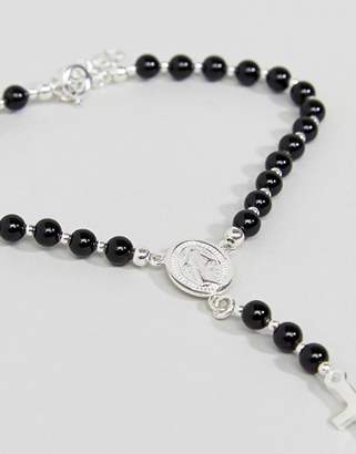 Reclaimed Vintage Inspired Sterling Silver Black Beaded Bracelet With Cross Charm Exclusive To Asos
