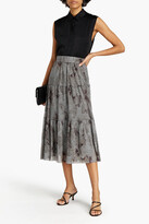 Thumbnail for your product : BA&SH Land tiered metallic floral-print knitted midi skirt