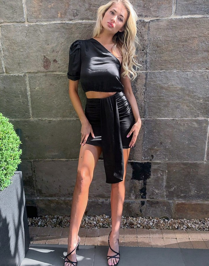 The Girlcode drape satin mini skirt in black - ShopStyle