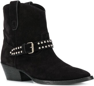 Saint Laurent Suede Ankle Boots With Studs And Buckles