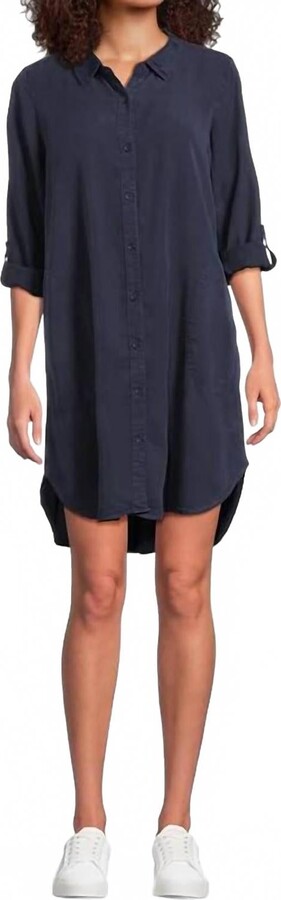 Mod-o-doc Women's Roll-Up Long Sleeve Shirt Dress In Vibrant Navy