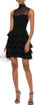 Thumbnail for your product : Alice + Olivia Janice Mesh-paneled Tiered Stretch-knit Mini Dress
