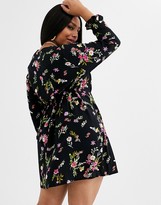 Thumbnail for your product : Simply Be button through tea dress in black floral