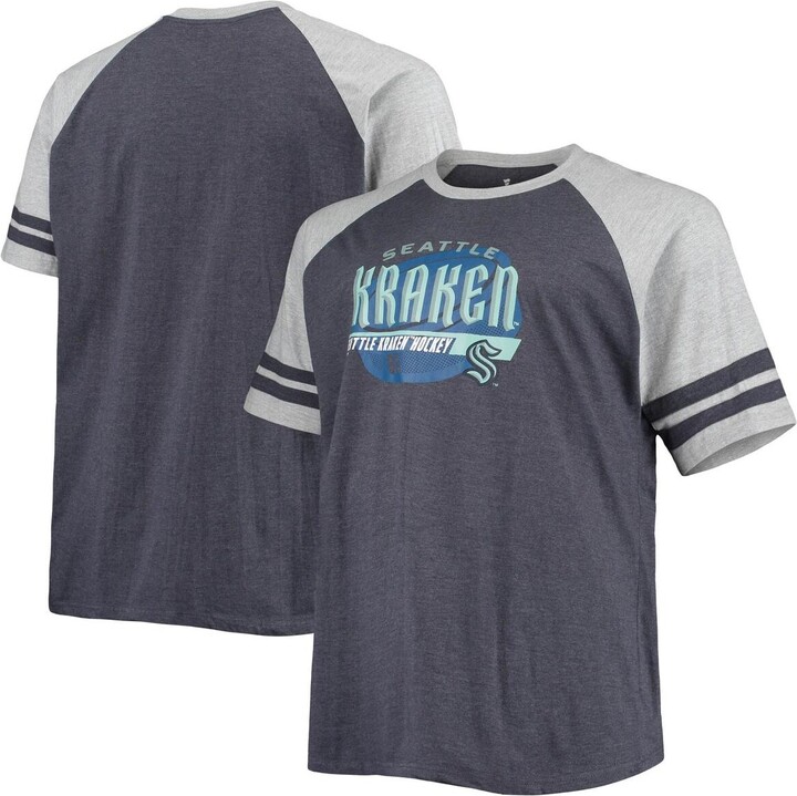 Profile Men's Heathered Deep Sea Blue Seattle Kraken Big and Tall Raglan T-shirt