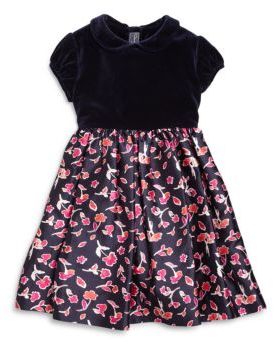 Oscar de la Renta Girl's Watercolor-Poppies Velvet & Silk Dress
