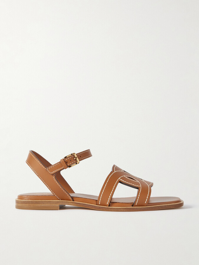 Tod's Kate Cutout Leather Sandals - Brown - ShopStyle