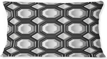 Black White Modern Hexagon I - Modern Lumbar Pillow