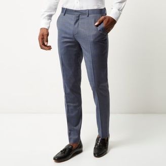 River Island Mens Blue checked slim Travel Suit trousers