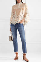 Thumbnail for your product : Anna Sui Cupid And Fairy Crocheted Lace-trimmed Cotton-gauze Blouse - Beige