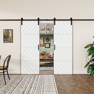 Win Stellar Double Modern Wave Design Sliding Barn Door with Installation Hardware Kit(Easy Assembly)