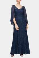 Thumbnail for your product : Alex Evenings Chiffon Cape Sequin Gown