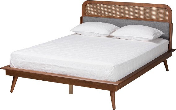 Baxton Studio BaxtonStudioKingIrinaFabricandWoodPlatformBedGray/AshWalnut:ElegantUpholsteredDesignNoBoxSpringNeeded