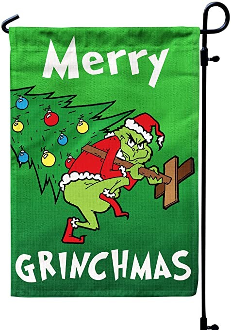 Merry Grinchmas Garden Flag - Grinch Christmas Xmas Tree Decorations Gift Outdoor Double Sided 12x18Inch
