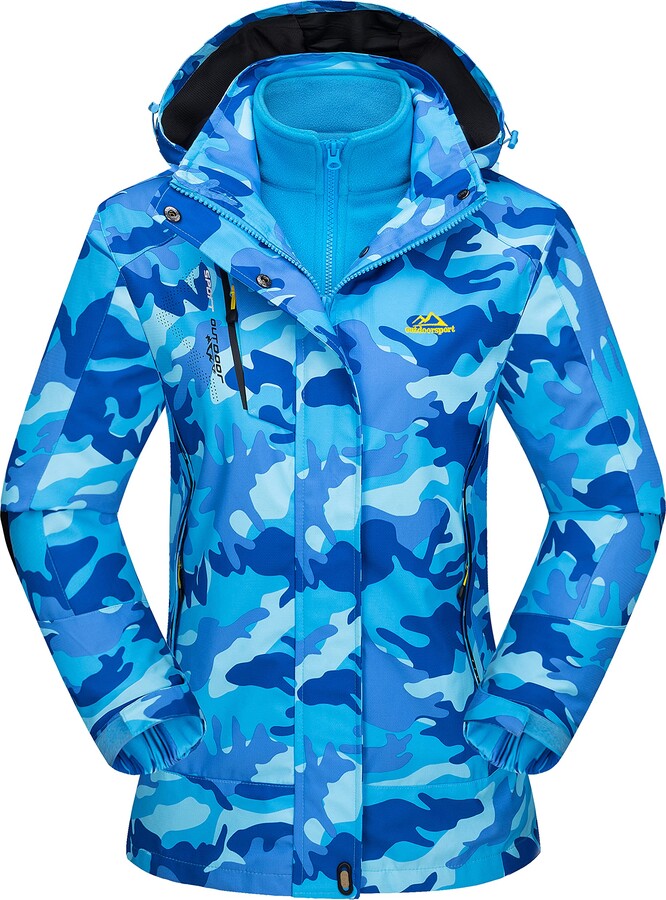 KEFITEVD Ladies Casual Jacket 3 In 1 Hiking Jacket with Hood Waterproof