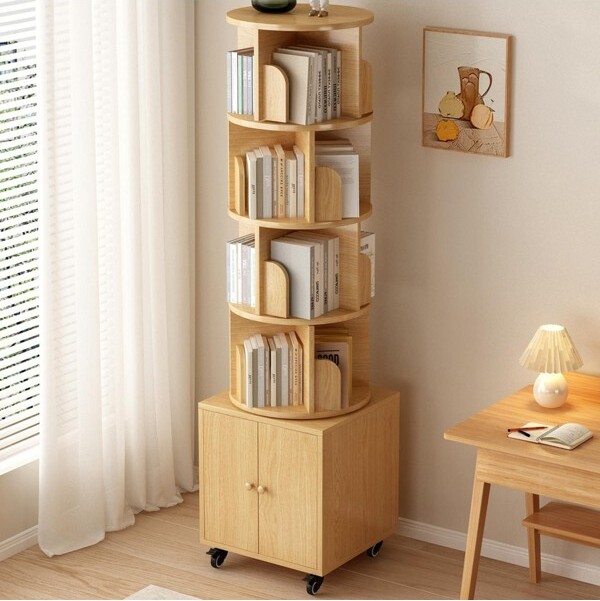 SEVOBALUtilityStorageCabinets5TierRotatingCornerBookshelfwithDrawerforSmallSpaceforBedroomLivingRoomBrown21.67\