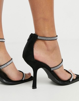 NA-KD embellished strappy heels in black