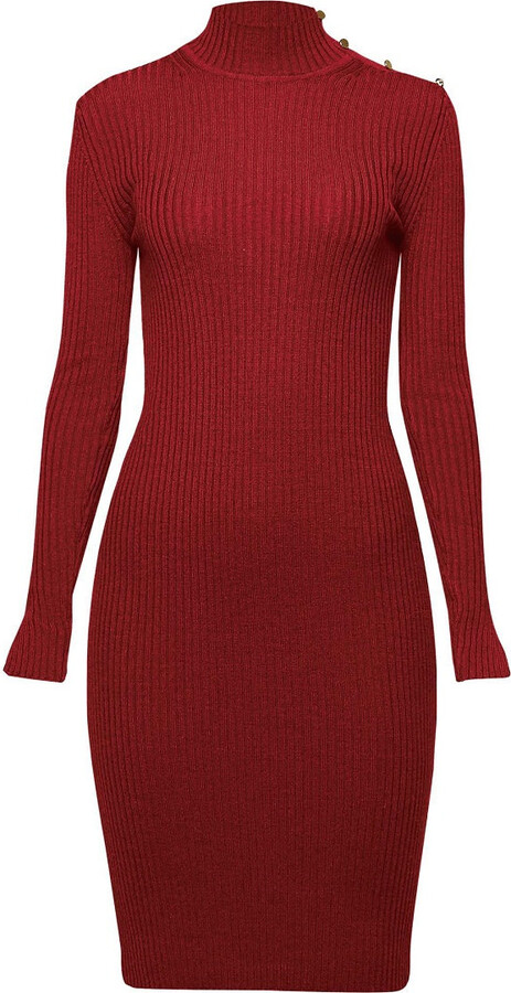 Rumour London Women's Red Andrea Ribbed Wool Midi Dress In Burgundy ...