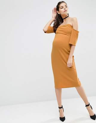 ASOS Maternity Fluted Sleeve Midi Bodycon Dress in Texture