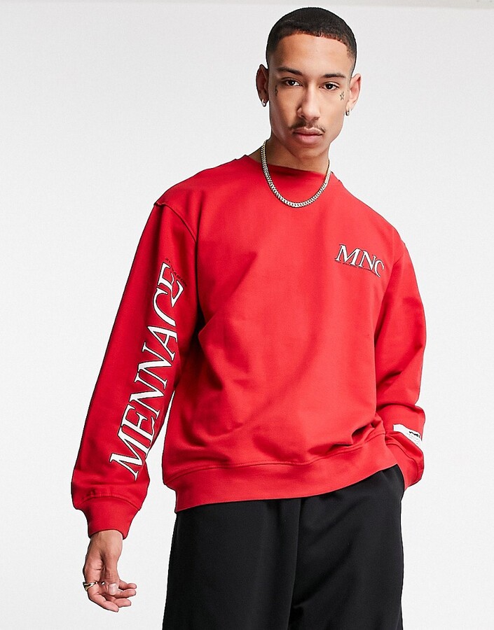 immunisering Sindsro Foreman Mennace sweatshirt set in red with chest and arm logo placement print -  ShopStyle