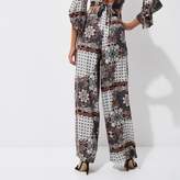 Thumbnail for your product : River Island Womens Grey scarf print wide leg trousers