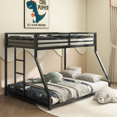 Isabelle & Max Sturdy Bunk Bed Metal For Kids And Adult, Low Profile Bunk Bed With Ladder And Guardrails, Easy Climbing, Beds For Bedroom