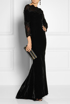 Thumbnail for your product : Marchesa Embellished lace-trimmed velvet gown