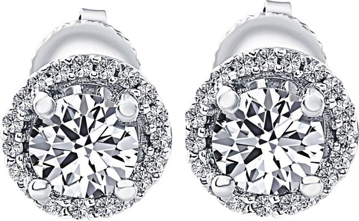 Bliss Diamond 1/2 Ct Halo Diamond Studs With Screw Backs Gold Lab Grown