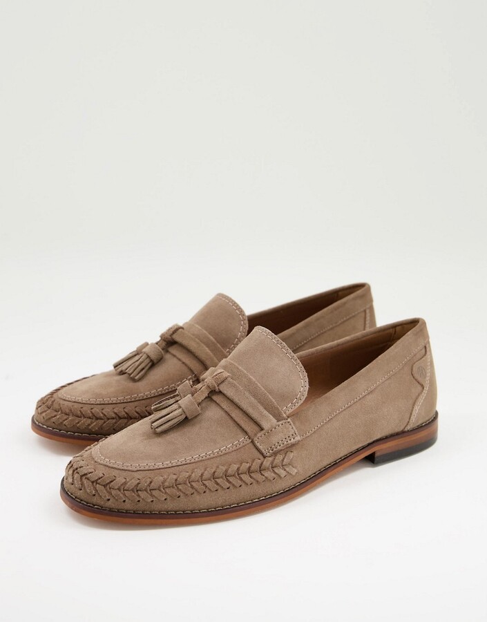 H By Hudson guilder woven tassel loafers in taupe suede - ShopStyle
