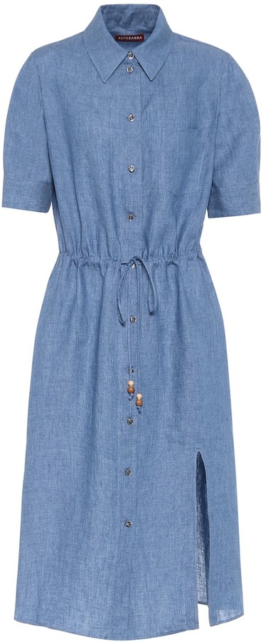 linen midi shirt dress