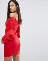 Thumbnail for your product : Club L Bardot Mini Dress With Exaggerated Layered Sleeve Detail