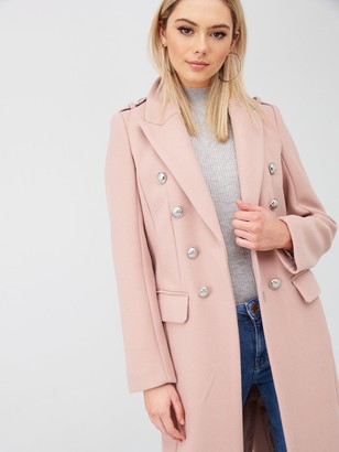 River Island Double Breasted Military Coat - Light Pink