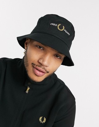 Fred Perry embroidered graphic bucket hat in black - ShopStyle