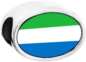 GiftJewelryShop Silver Plated Sierra Leone flag White Crystal(April Birthstone) Love Oval Bead Charm Bracelets