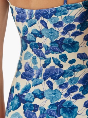 Adriana Degreas Square-neck Lotus-print Swimsuit - Blue Print